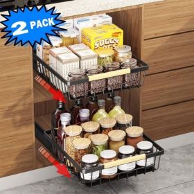 2 Pack Pull Out Cabinet Organizer, Metal Slide Out Drawers for Cabinets, Sliding Drawers Adhesive Nano Film Roll out Shelf for Kitchen Pantry Bed