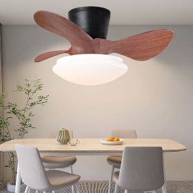 24'' walnut Small Ceiling Fan with Lights and Remote LED 18W Modern Flush Mount Ceiling Fan Adjustable Color