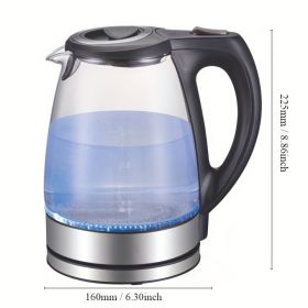 Electric Kettle With Stainless Steel Filter And Inner Lid, 1200W Wide Opening 1.7L Glass Tea Kettle & Hot Water Boiler Black (Color: Black)