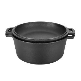 2 in 1 Seasoned Cast Iron Double Dutch Oven Combo Cooker (Option: as picture)