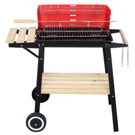 85X42X86cm Black And Red Four Legged Wheeled Square Enamel Carbon Oven (Option: Black and red)