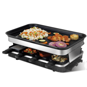 Raclette Grill 8 People Grill Plate Non-stick Coated, Raclette With 8 Mini Raclette Pans, Infinitely Adjustable Temperature, 1500W (Color: Black)