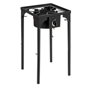 Outdoor Camp Stove High Pressure Propane Gas Cooker Portable Cast Iron Patio Cooking Burner Single Burner 75000-BTU (Color: Black)