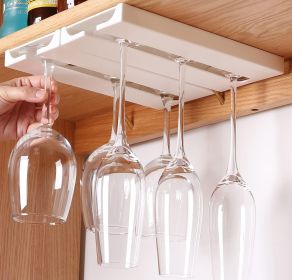 2 Pack Wine Glass Holder Under Shelf or Cabinet Punch-free Wine Glass Rack (Color: White)