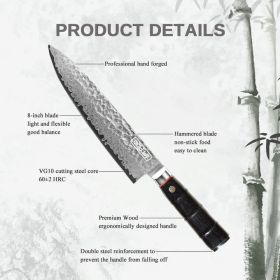 Qulajoy 8 Inch Japanese Chef Knife,67 Layers Damascus VG-10 Steel Core,Professional Hammered Kitchen Knife (size: Chef Knife Black)