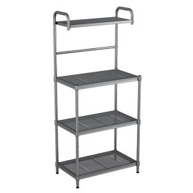 4-Tier Kitchen Microwave Storage Rack with Metal Shelves (Color: Gray)