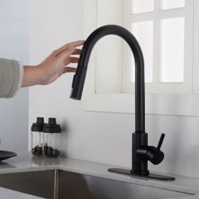 Touch Kitchen Faucet with Pull Down Sprayer; Single Handle High Arc  Pull out Kitchen Faucet; Single Level Stainless Steel Kitchen Sink Faucets w (Color: Matte Black)