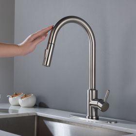 Touch Kitchen Faucet with Pull Down Sprayer; Single Handle High Arc  Pull out Kitchen Faucet; Single Level Stainless Steel Kitchen Sink Faucets w (Color: Brushed Nickel)