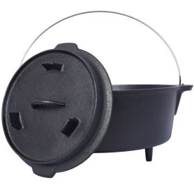 pre-Seasoned Cast Iron Dutch Oven With Skillet Lid, Outdoor Camping Deep Pot for Camping Fireplace Cooking BBQ Baking Campfire, Leg Base,6 Quart (Color: as picture)