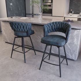 28" 360 Swivel Bar Stools Set of 2 Modern Swivel Bar Chairs, Barstools Counter Height with High Backrest, Easy 3-5 Minute Assembly for Bar, Kitch (Color: Blue+Black Legs+Line)