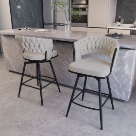 28" 360 Swivel Bar Stools Set of 2 Modern Swivel Bar Chairs, Barstools Counter Height with High Backrest, Easy 3-5 Minute Assembly for Bar, Kitch (Color: White+Black legs+Line)